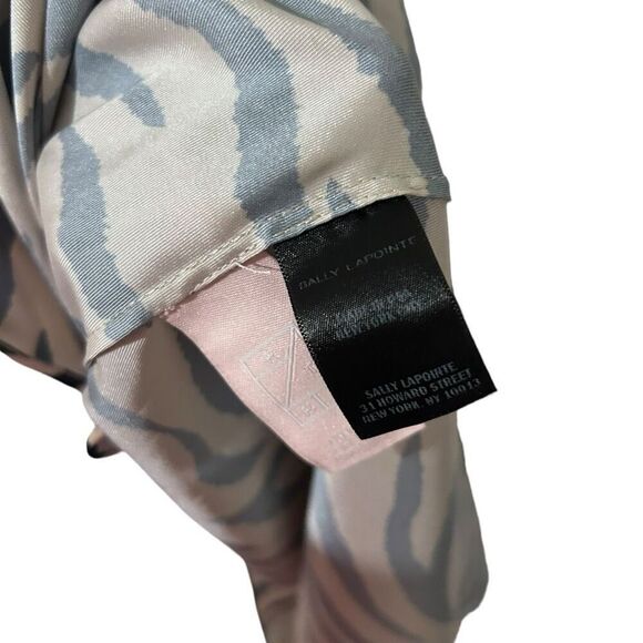 Sally LaPointe Zebra Short Sleeve Drop Collar Faux Wrap Dress Black Tan Size 4 - Picture 12 of 16